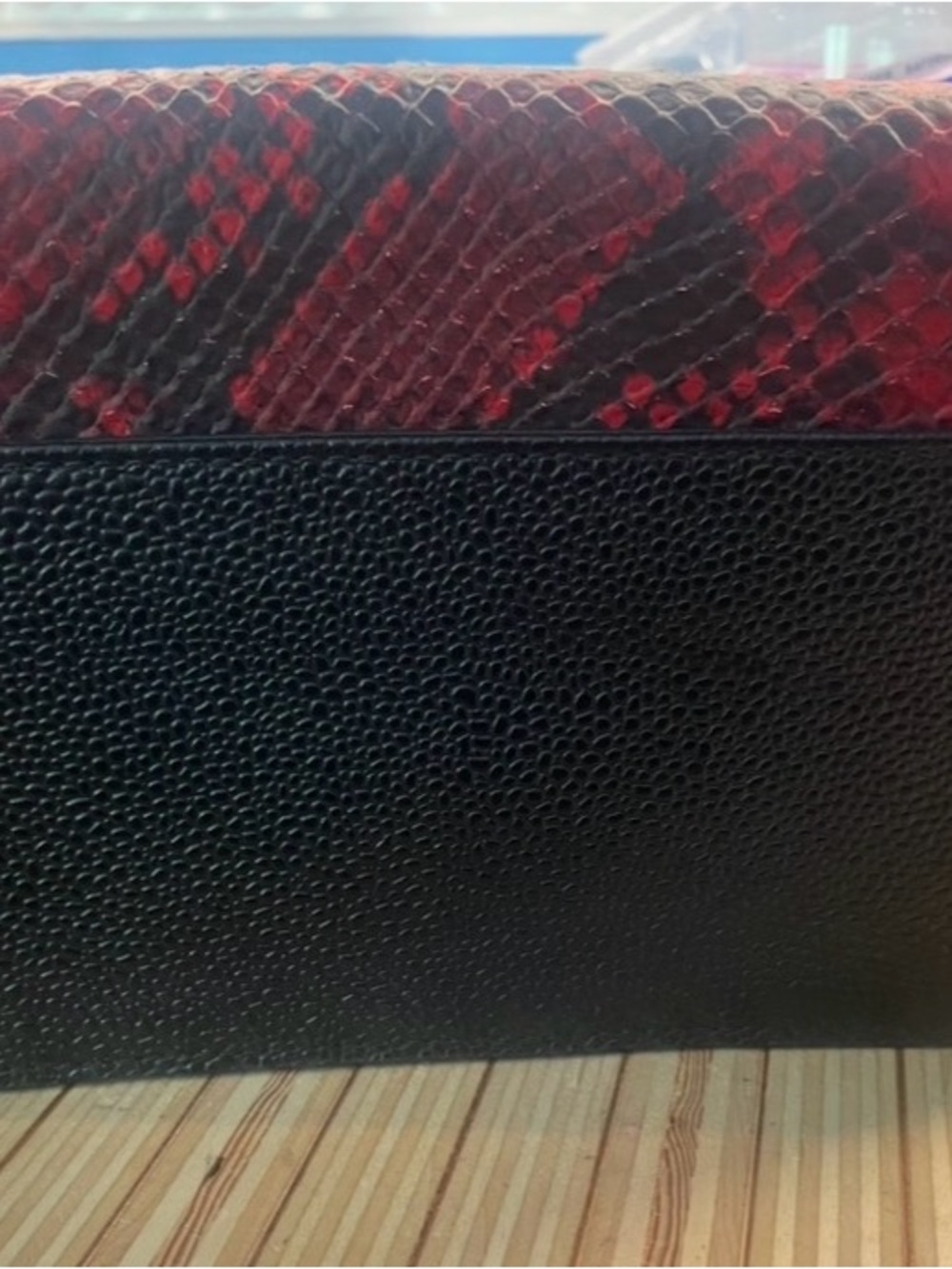 Henri Bendel Exotic Red and Black Snake-Embossed Clutch with Gold Hardware - Picture 12 of 13